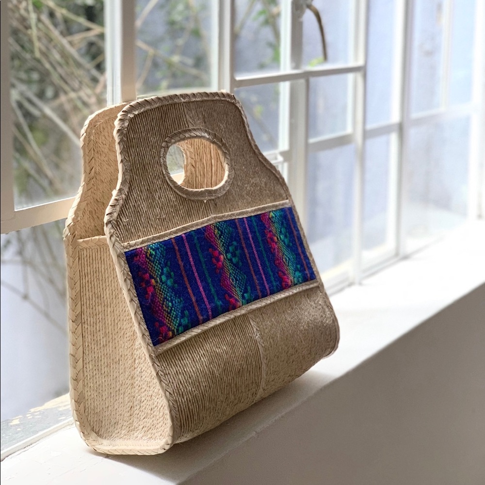 Mexico City Straw Handbag with Colorful Textile